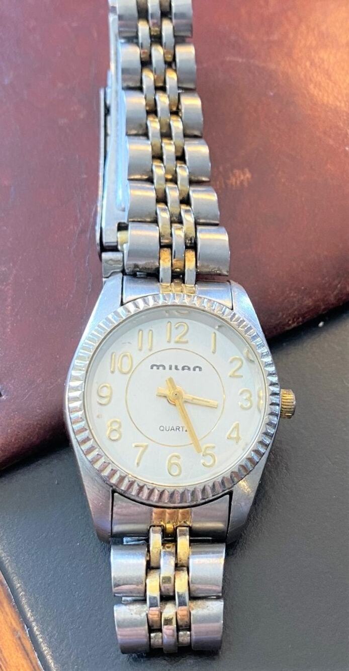 Women's Milan Watch, Silver Tone with Gold Tone Accents, Link Band